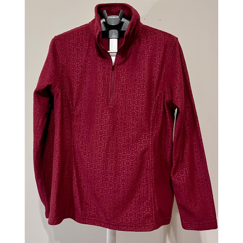 Lands End Womens M 10-12 Burgundy Red Textured Fleece Quarter Zip Pullover